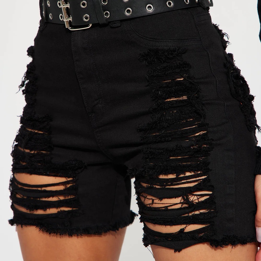 Fashion Nova Black Distressed High-Waist Jean Shorts